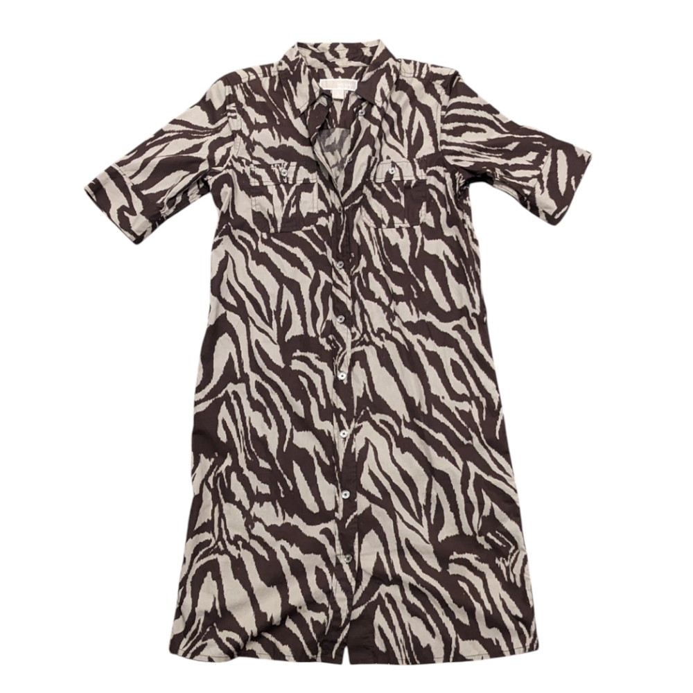 Michael Kors Zebra Print Button-Up Midi Dress S